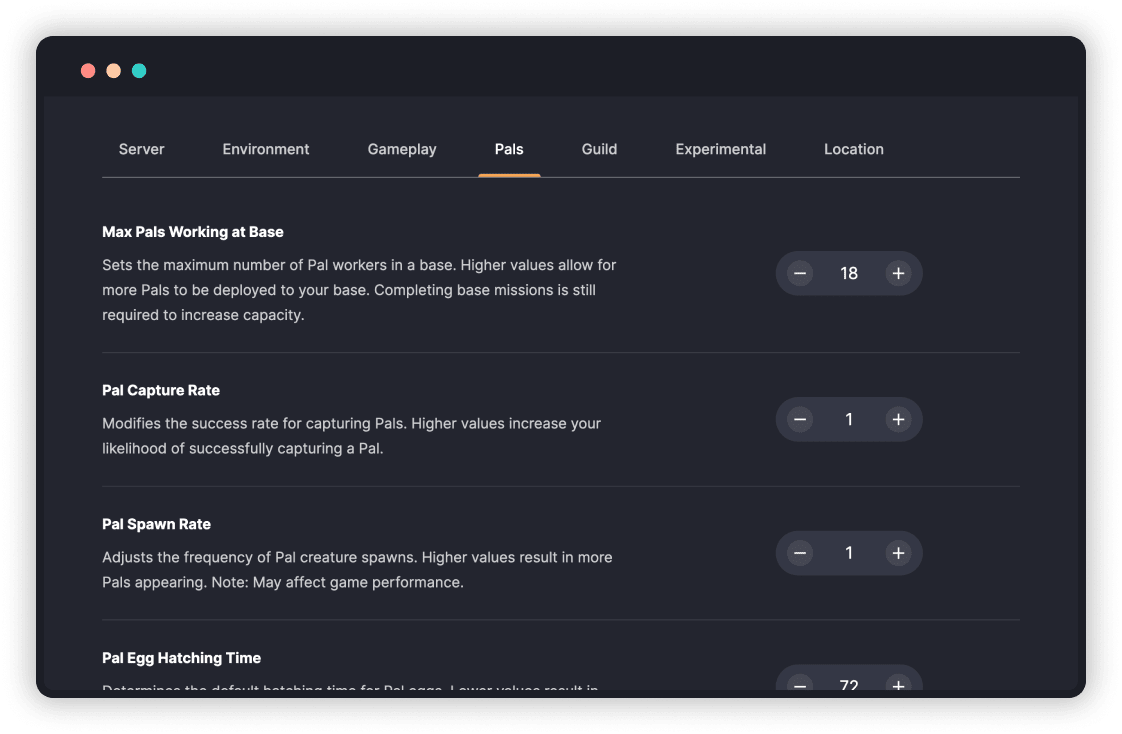 Palworld server settings